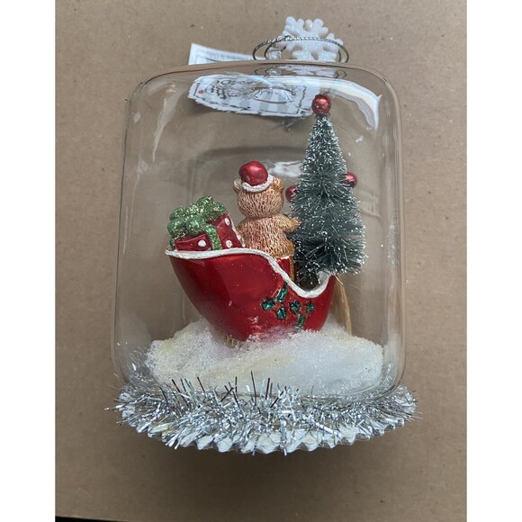 One Hundred 80 Degrees Domed Bear with Santa's Sleigh Ornament nwt - Picture 4 of 7